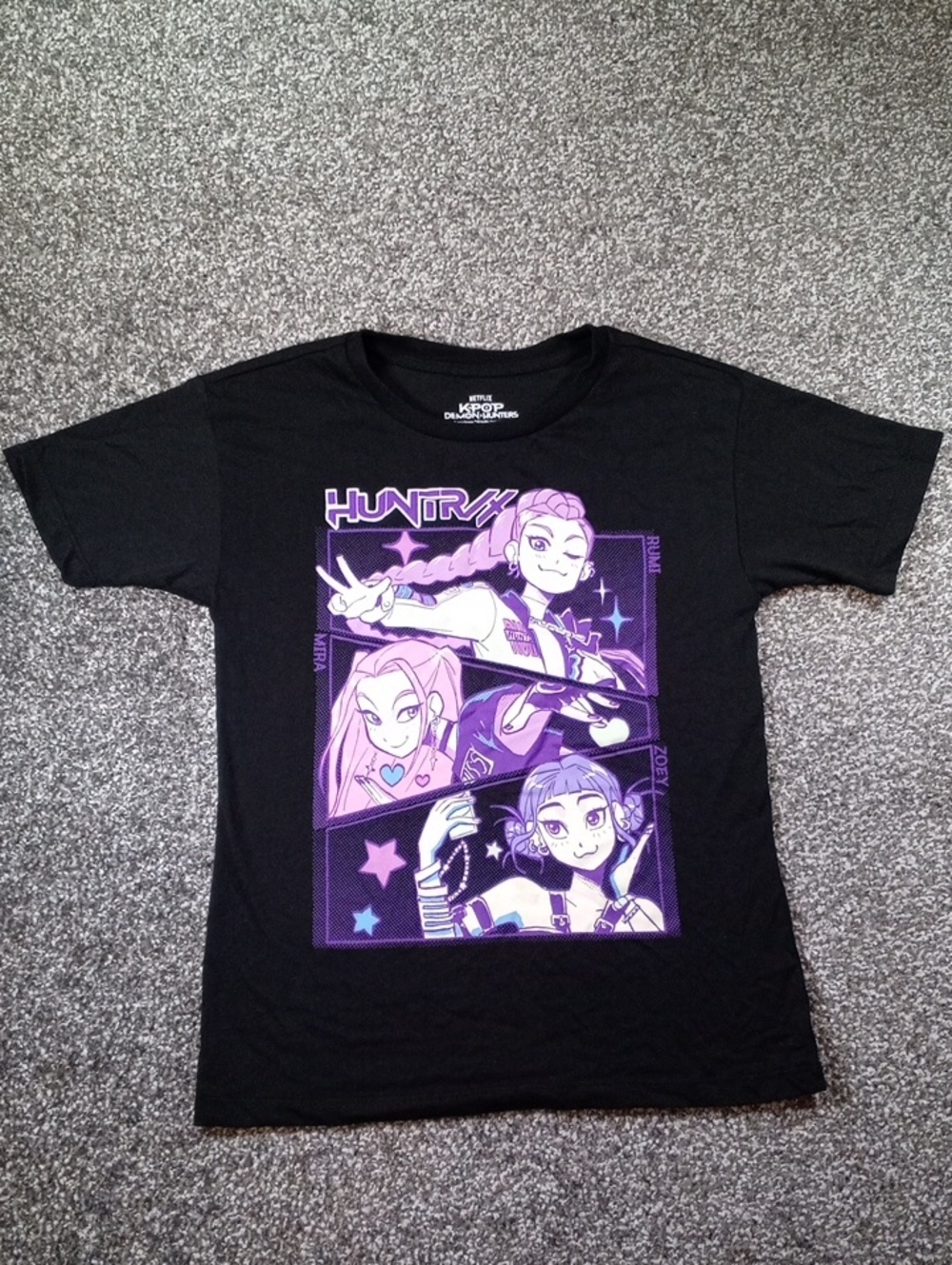Black Kids Graphic Tee with Purple Anime Characters - Brand: